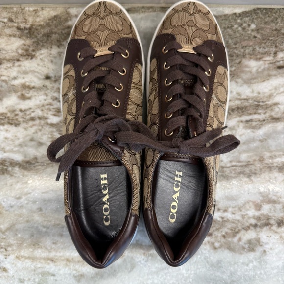 Coach Paddy Brown Signature Monogram Sneakers Womens Size 9.5 Shoes - Picture 2 of 12
